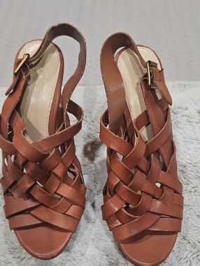 Vince Camuto Tan Woven Leather Slingback Sandals